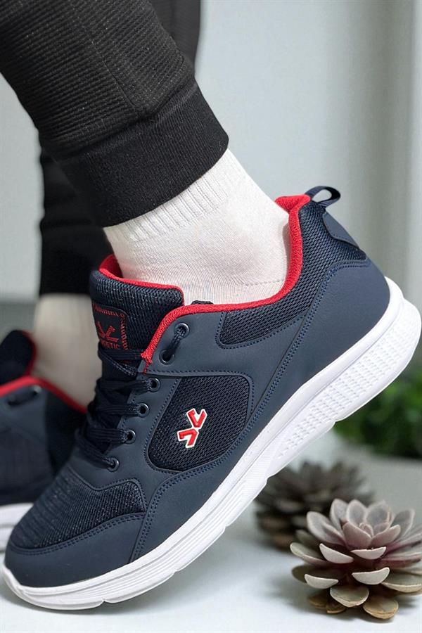 Escetic Lacivert Kırmızı Erkek Anorak Gövde Yazlık Sneaker Hafif Spor Ayakkabı AY0012