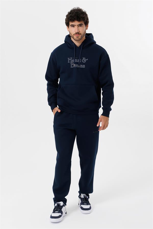 Escetic Lacivert Polarlı Rahat Kalıp Kalın Kışlık Erkek Eşofman Takımı A3138