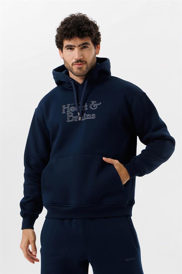 Escetic Lacivert Polarlı Rahat Kalıp Kalın Kışlık Erkek Eşofman Takımı A3138