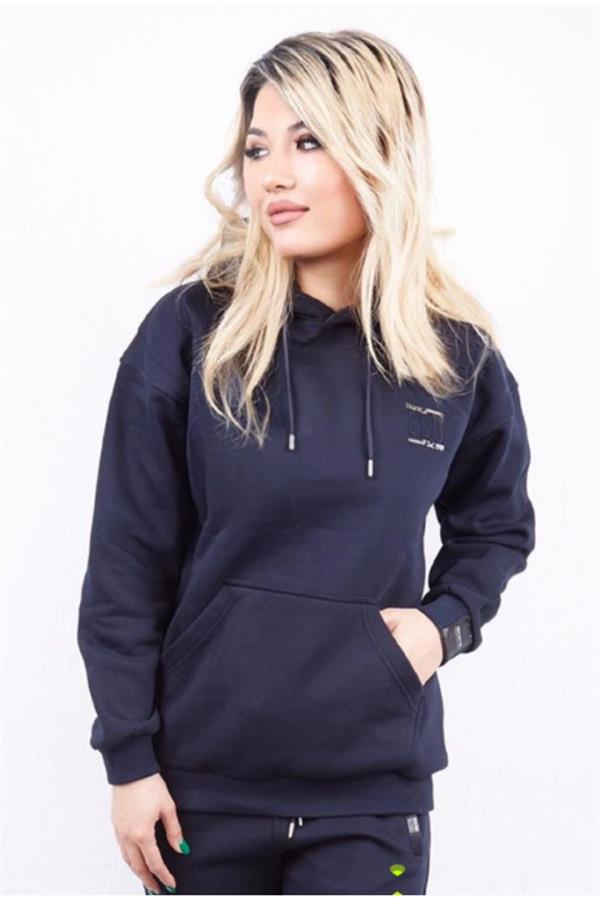 Escetic Lacivert Unisex 3 İplik Polarlı Kışlık Oversize Sweatshirt A3057