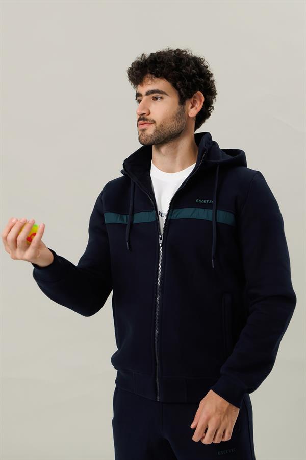 Escetic Lacivert Yeşil Casual Kalıp Şardonlu 370 Gram 3 İplik Kumaş 4 Cepli Erkek Eşofman Takımı TK0078