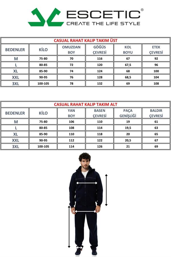 Escetic Lacivert Yeşil Casual Kalıp Şardonlu 370 Gram 3 İplik Kumaş 4 Cepli Erkek Eşofman Takımı TK0078