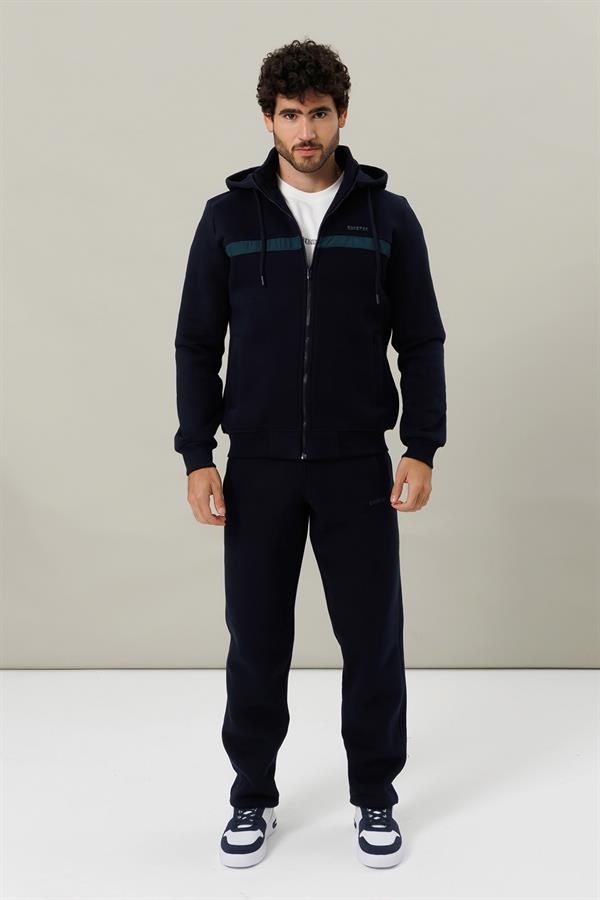 Escetic Lacivert Yeşil Casual Kalıp Şardonlu 370 Gram 3 İplik Kumaş 4 Cepli Erkek Eşofman Takımı TK0078