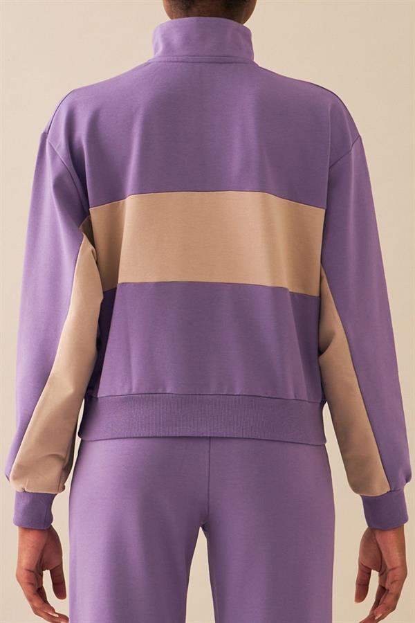 Escetic Lila Kadın Casual Dik Yaka Nefes Alan 2 İplik 4 Mevsim Spor Eşofman Takımı A3132