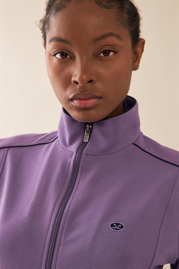 Escetic Kadın Lila Dik Yaka Fermuarlı Cepli 2 İplik Spor Tunik Eşofman Takımı 6725