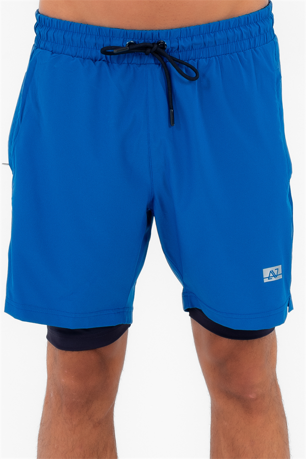 Escetic Mavi Erkek İçi Kendinden Taytlı 3 Cepli Deniz Fitnes Spor Likra Şort B1326