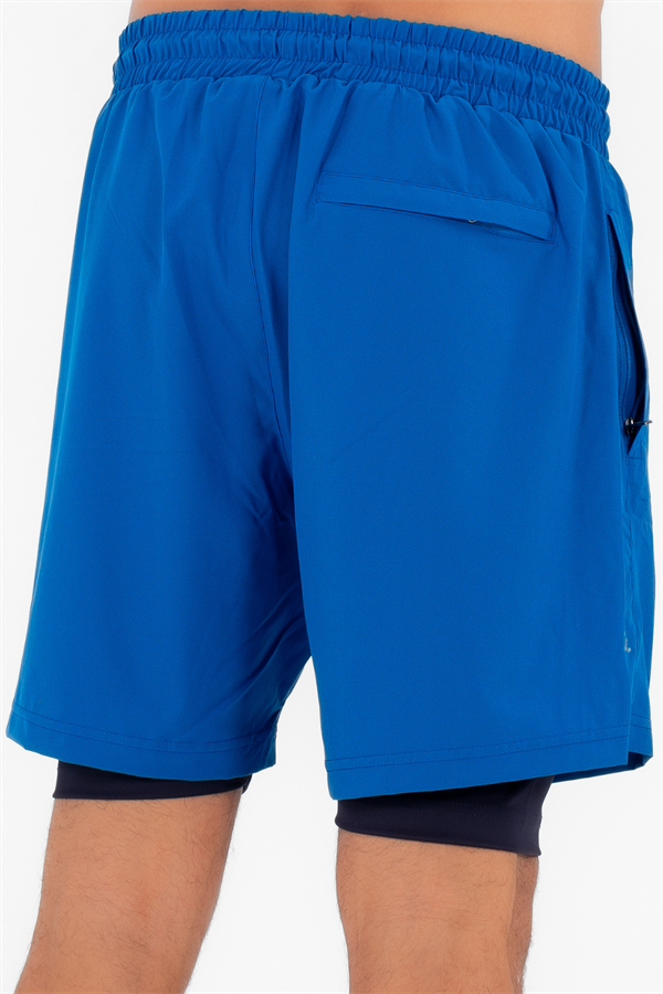Escetic Mavi Erkek İçi Kendinden Taytlı 3 Cepli Deniz Fitnes Spor Likra Şort B1326