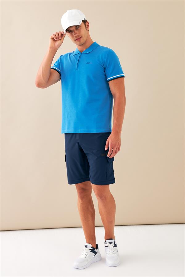 Escetic Mavi Erkek Regular Kalıp ABD Pike Nefes Alabilen Polo Yaka T-Shirt T0080