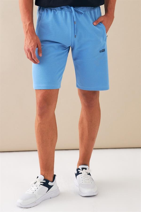 Escetic Mavi Erkek Regular Kalıp Nefes Alabilen ABD Pike Kumaş Spor Şort B1489
