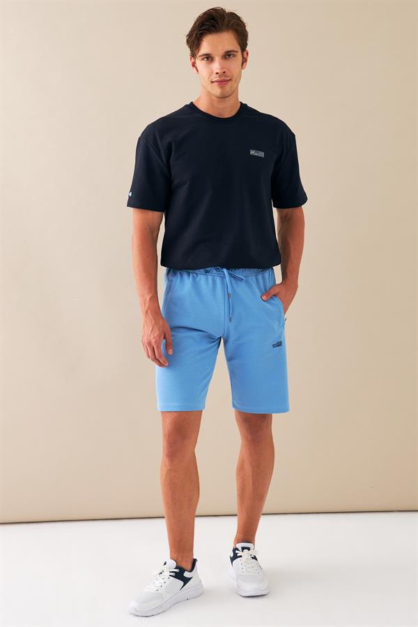 Escetic Mavi Erkek Regular Kalıp Nefes Alabilen ABD Pike Kumaş Spor Şort B1489