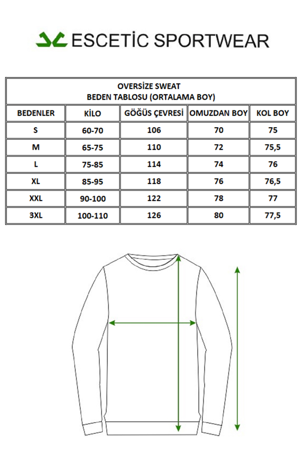 Escetic Mavi Unisex 3 İplik Polarlı Kışlık Oversize Sweatshirt A3057