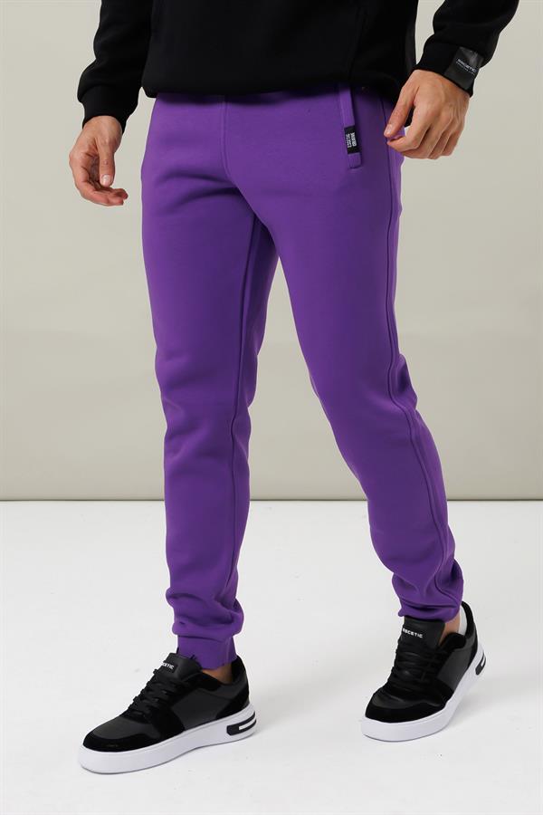 Escetic Mor Kışlık Kalın 3 İplik Lastik Paça Slimfit Erkek Eşofman Altı B1127