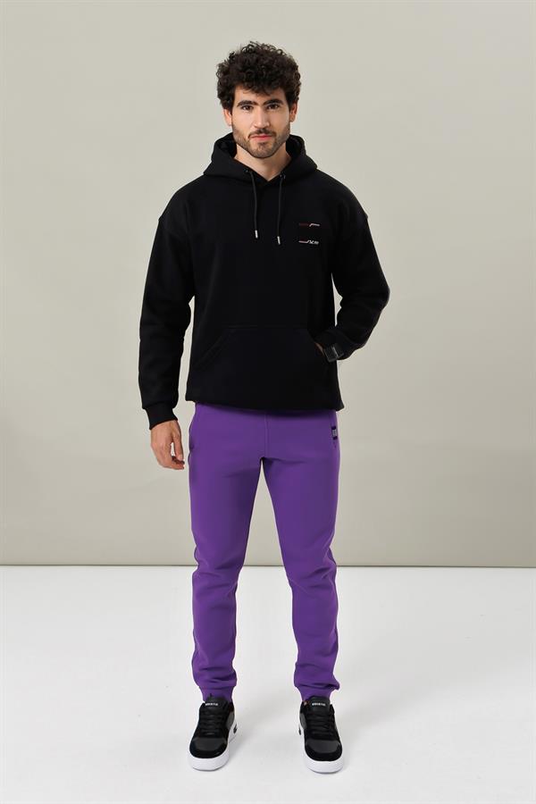 Escetic Mor Kışlık Kalın 3 İplik Lastik Paça Slimfit Erkek Eşofman Altı B1127