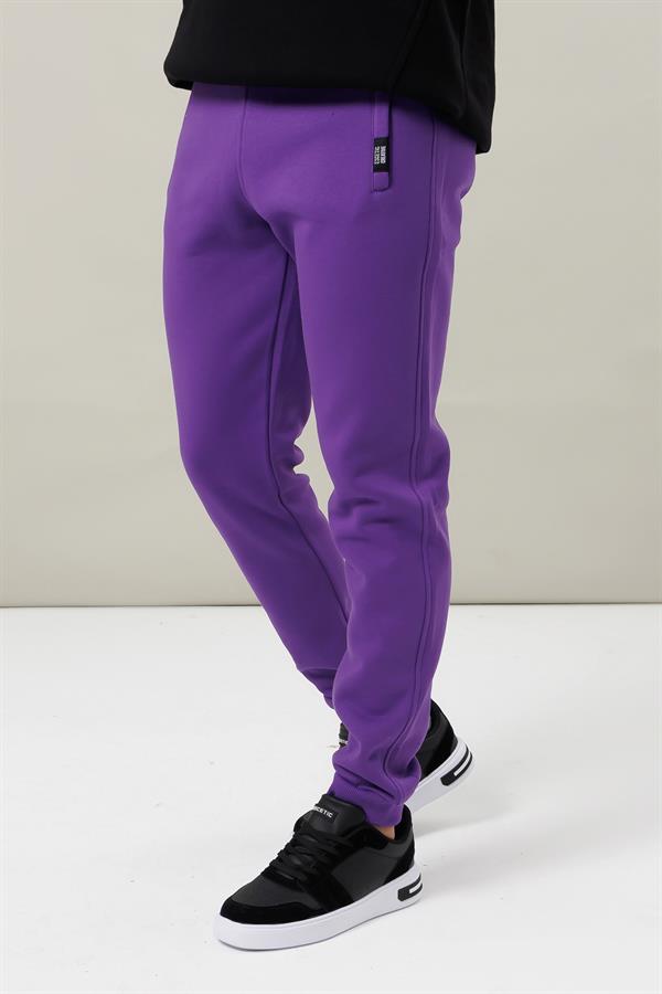 Escetic Mor Kışlık Kalın 3 İplik Lastik Paça Slimfit Erkek Eşofman Altı B1127