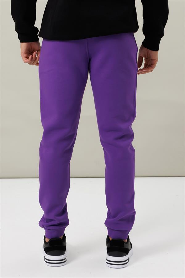 Escetic Mor Kışlık Kalın 3 İplik Lastik Paça Slimfit Erkek Eşofman Altı B1127