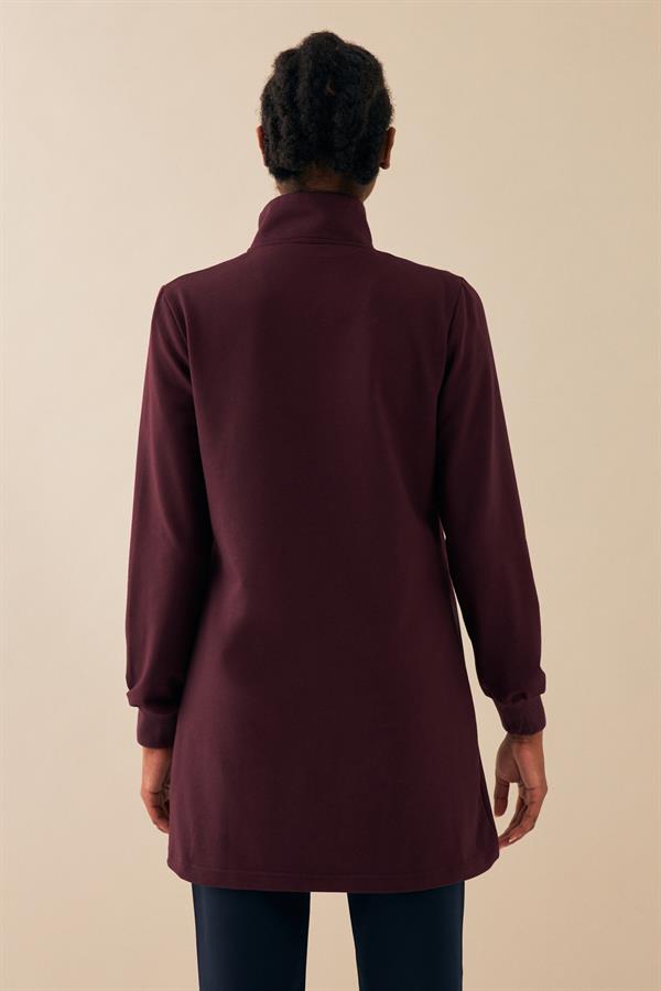 Escetic Mürdüm Kadın Dik Yaka Nefes Alabilen 2 İplik 4 Mevsim Spor Tunik Eşofman Takım 6725