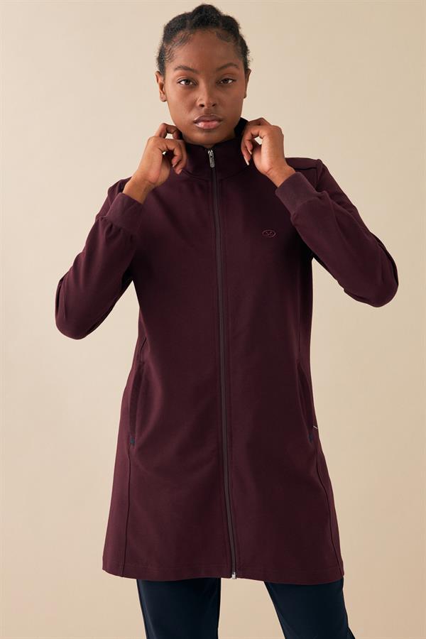 Escetic Mürdüm Kadın Dik Yaka Nefes Alabilen 2 İplik 4 Mevsim Spor Tunik Eşofman Takım 6725