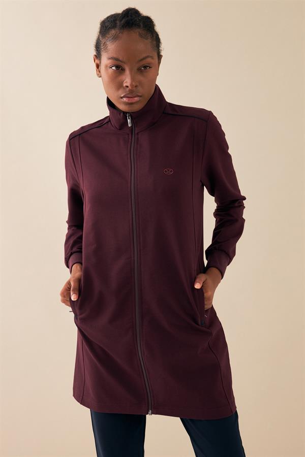 Escetic Mürdüm Kadın Dik Yaka Nefes Alabilen 2 İplik 4 Mevsim Spor Tunik Eşofman Takım 6725