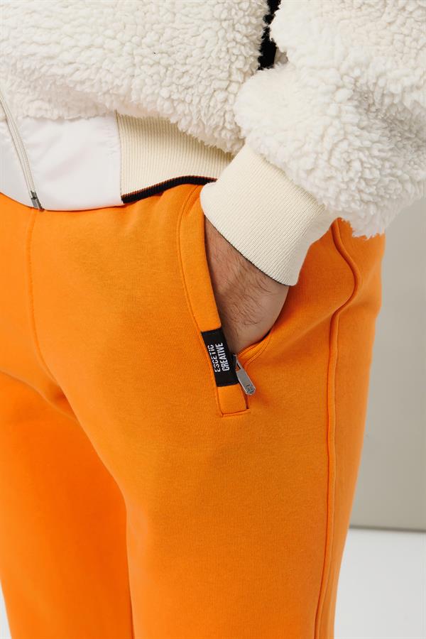 Escetic Oranj Kışlık Kalın 3 İplik Lastik Paça Slimfit Erkek Eşofman Altı B1127