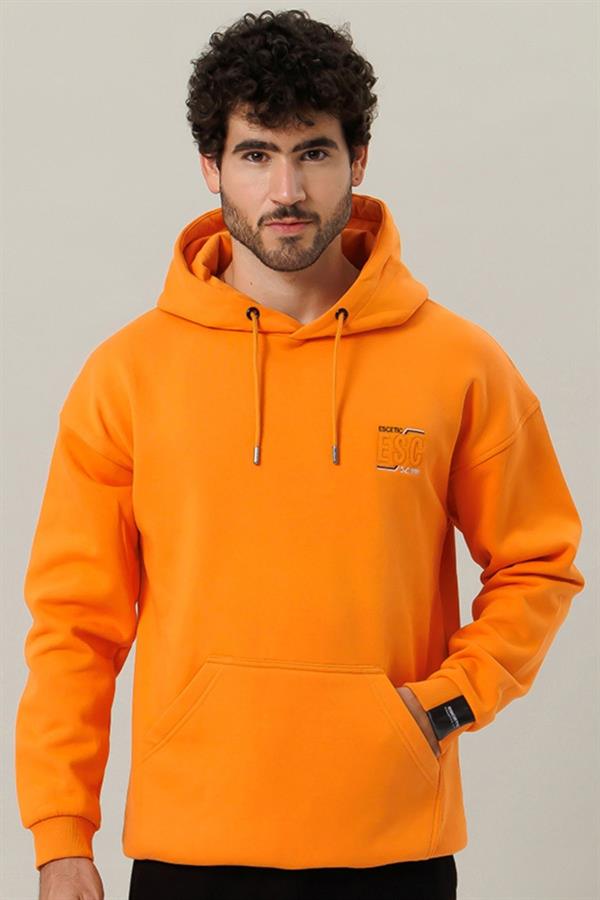 Escetic Oranj Unisex 3 İplik Polarlı Kışlık Oversize Erkek Sweatshirt A3057
