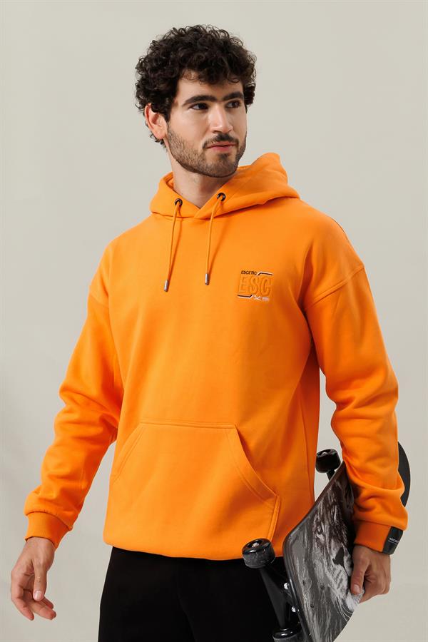 Escetic Oranj Unisex 3 İplik Polarlı Kışlık Oversize Erkek Sweatshirt A3057
