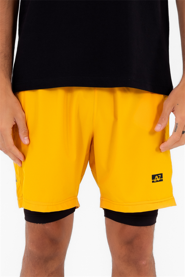 Escetic Sarı Erkek İçi Kendinden Taytlı 3 Cepli Deniz Fitnes Spor Likra Şort B1326
