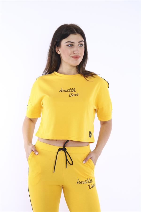 Escetic Sarı Kadın Tshirt Takım Nefes Alan Pamuklu ABD Pike Kumaş A3000