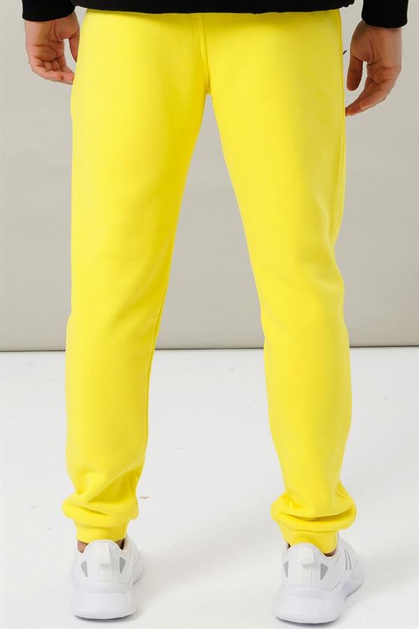 Escetic Sarı Kışlık Kalın 3 İplik Lastik Paça Slimfit Erkek Eşofman Altı B1127