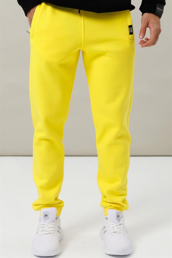 Escetic Sarı Kışlık Kalın 3 İplik Lastik Paça Slimfit Erkek Eşofman Altı B1127