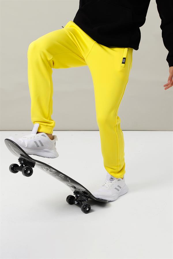 Escetic Sarı Kışlık Kalın 3 İplik Lastik Paça Slimfit Erkek Eşofman Altı B1127