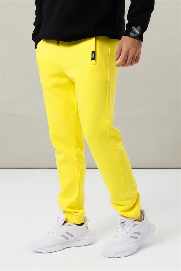 Escetic Sarı Kışlık Kalın 3 İplik Lastik Paça Slimfit Erkek Eşofman Altı B1127