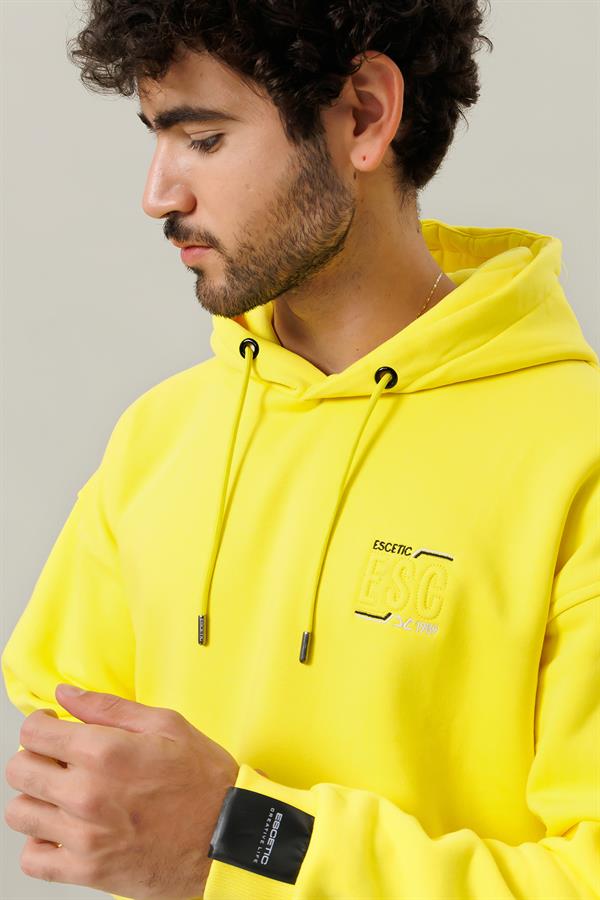 Escetic Sarı Unisex 3 İplik Polarlı Kışlık Oversize Sweatshirt A3057