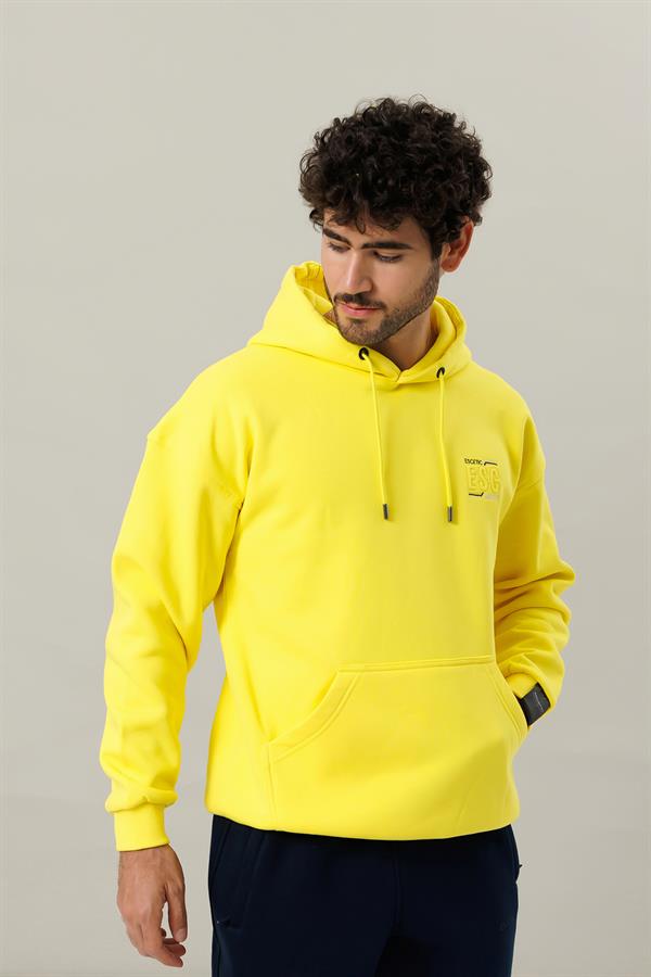 Escetic Sarı Unisex 3 İplik Polarlı Kışlık Oversize Sweatshirt A3057