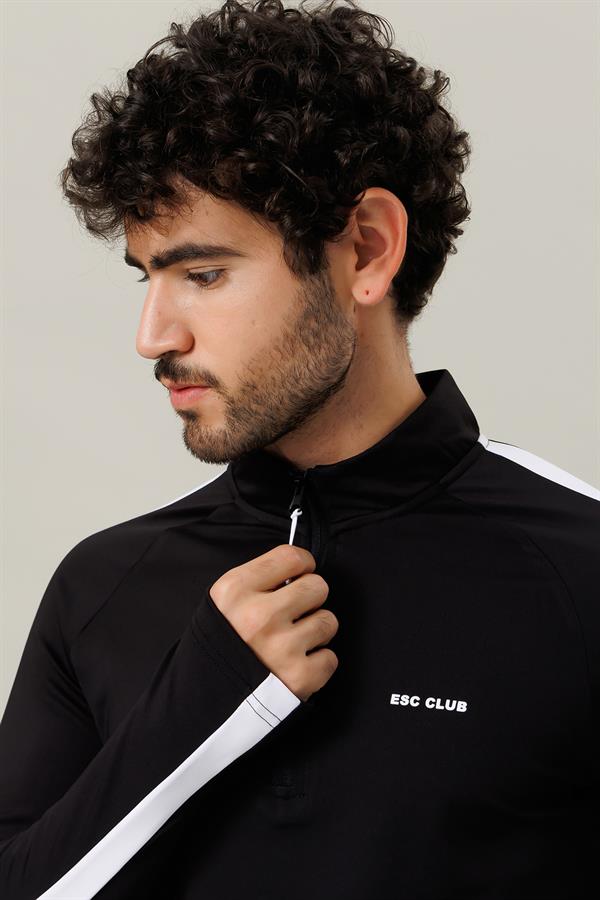 Escetic Siyah 2 Cepli Dik Yaka 4 Mevsim Micro Şardonlu Dalgıç Kumaş Slimfit Erkek Eşofman Takımı A3139