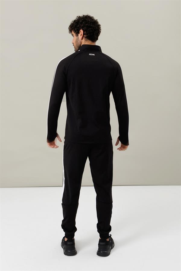 Escetic Siyah 2 Cepli Dik Yaka 4 Mevsim Micro Şardonlu Dalgıç Kumaş Slimfit Erkek Eşofman Takımı A3139