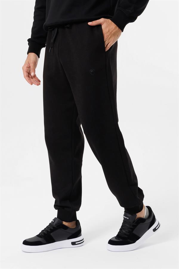 Escetic Siyah 4 Mevsim Doubleface Kumaş Spor Erkek Eşofman Altı Rahat Regular Kalıp B1575