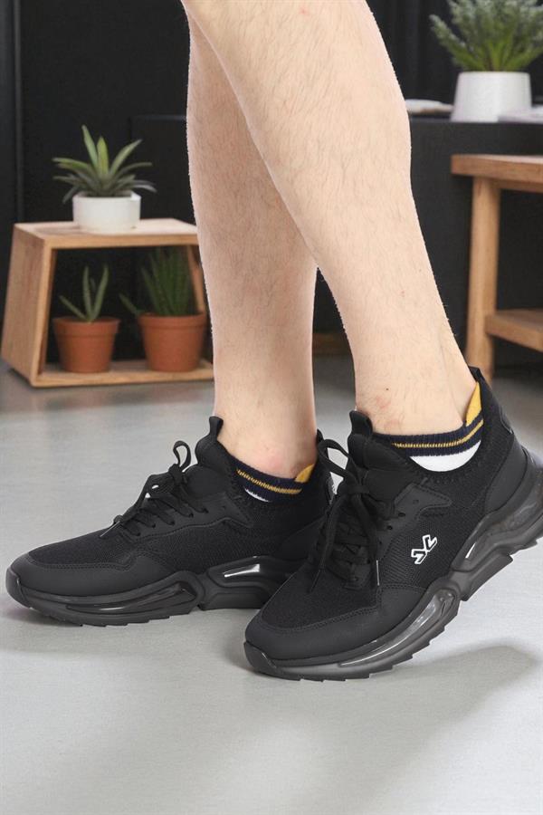 Escetic Siyah Beyaz Erkek Anorak Gövde Yazlık Jel Taban Sneaker Spor Ayakkabı AY0013