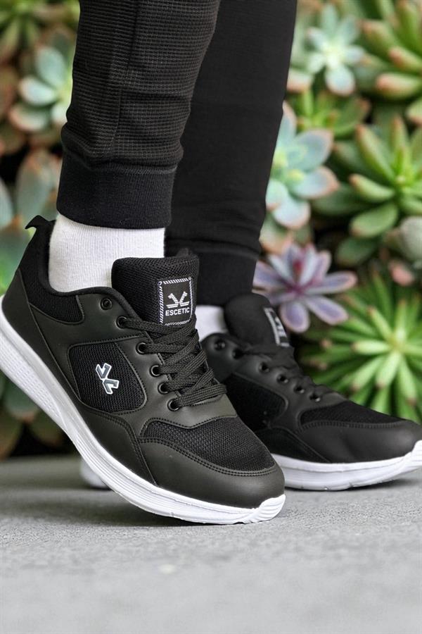 Escetic Siyah Beyaz Erkek Anorak Gövde Yazlık Sneaker Hafif Spor Ayakkabı AY0012