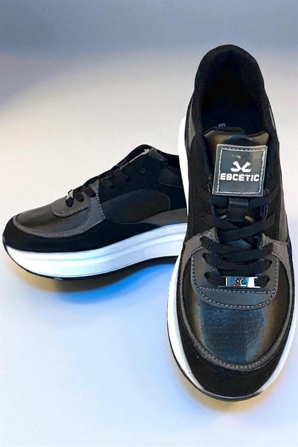 Escetic Siyah Beyaz Kadın Sneaker, Nefes Alabilen Erkek Spor Ayakkabı, Hafif Yürüyüş Ayakkabısı AY0004