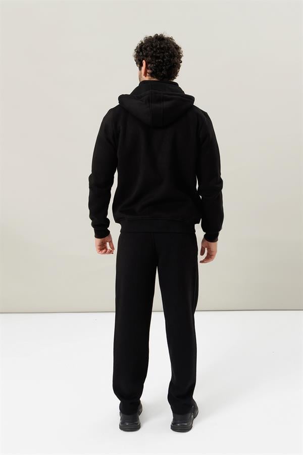 Escetic Siyah Casual Kalıp Şardonlu 370 Gram 3 İplik Kumaş 4 Cepli Erkek Eşofman Takımı TK0078