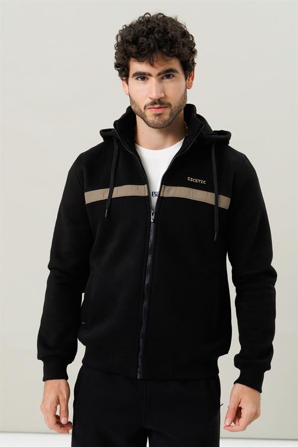 Escetic Siyah Casual Kalıp Şardonlu 370 Gram 3 İplik Kumaş 4 Cepli Erkek Eşofman Takımı TK0078