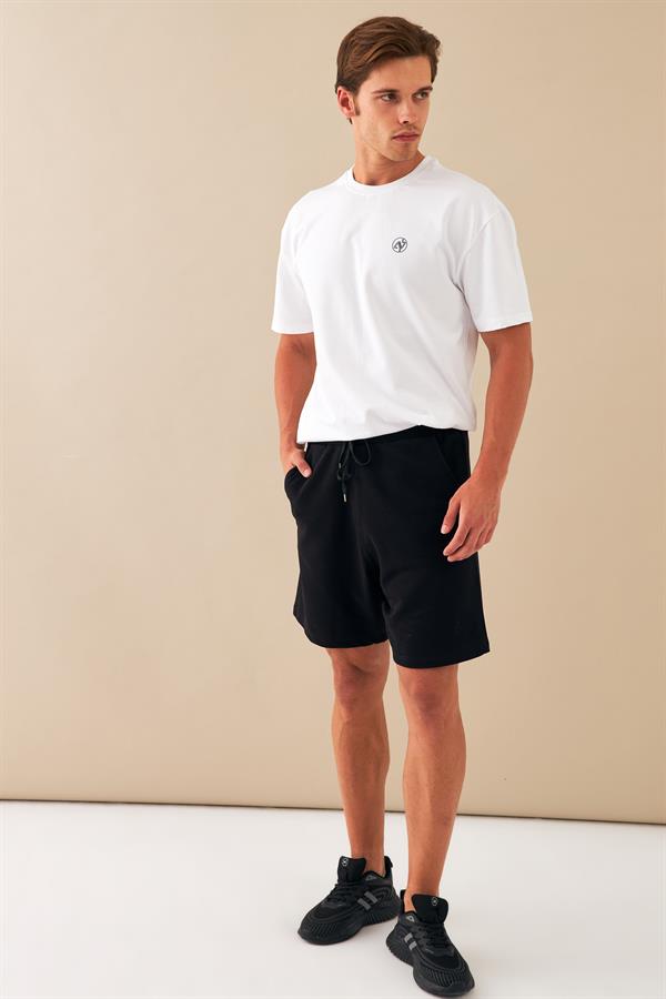 Escetic Siyah Erkek Casual Rahat Kalıp Nefes Alabilen ABD Pike Kumaş Spor Şort B1502