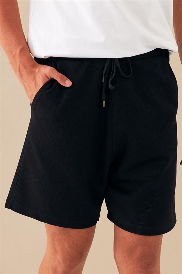Escetic Siyah Erkek Casual Rahat Kalıp Nefes Alabilen ABD Pike Kumaş Spor Şort B1502