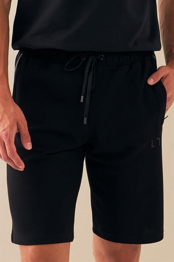 Escetic Siyah Erkek Casual Rahat Kalıp %100 Pamuk Nefes Alabilen Petek Süprem Kumaş Spor Şort B1540