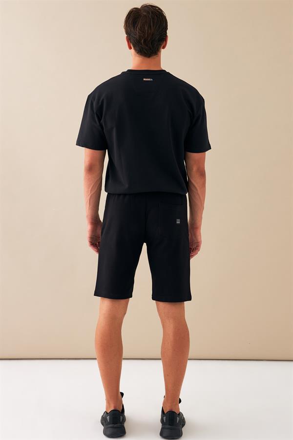 Escetic Siyah Erkek Casual Rahat Kalıp %100 Pamuk Nefes Alabilen Petek Süprem Kumaş Spor Şort B1540