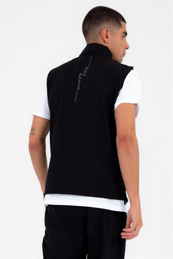 Escetic Siyah Erkek Dik Yaka Spor Likra Nefes Alabilen 4 Cepli Yazlık Slimfit Yelekli Eşofman Takımı 6921