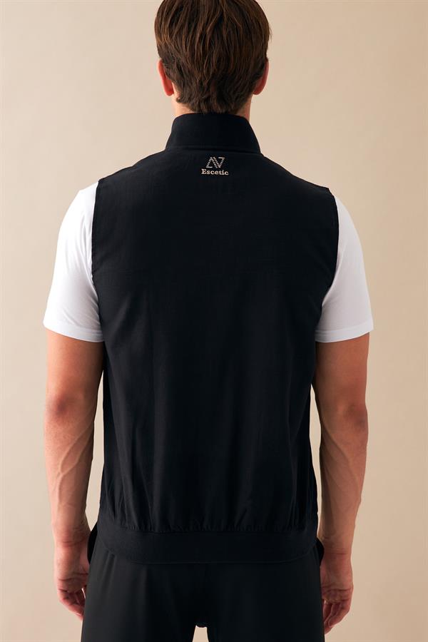 Escetic Siyah Erkek Nefes Alabilen Pamuklu Flamlı Dokuma Kumaş Keten Spor Yelek 6931