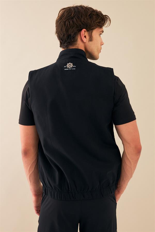 Escetic Siyah Erkek Nefes Alabilen Pamuklu Flamlı Dokuma Kumaş Keten Spor Yelek 6934