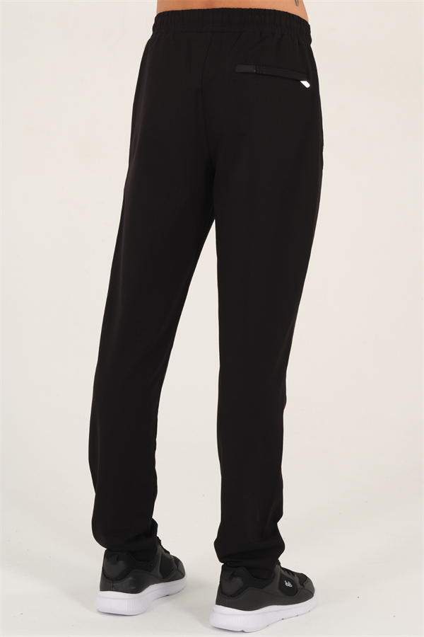 Escetic Siyah Erkek Rahat Kalıp Nefes Alabilen 2 İplik Kumaş 4 Mevsim Spor Eşofman Altı B1073