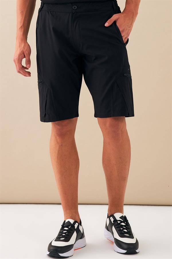 Escetic Siyah Erkek Regular Kalıp Nefes Alabilen Yazlık Esnek Spor Likra Kumaş Spor Şort B1492